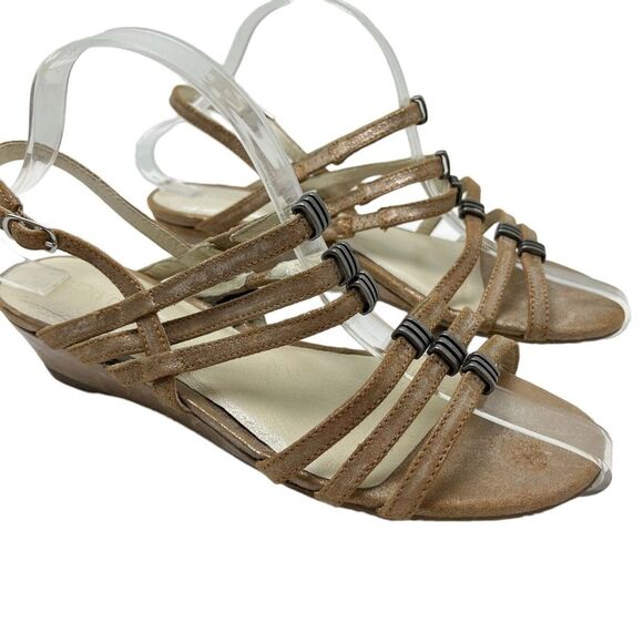GERRY WEBER Genuine Leather Bronze Sandals Wedges Slingback Beige Shoes 37 / 6.5 - Picture 1 of 16